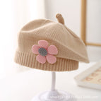 Small pink flower beret-khaki / 3-48 months
