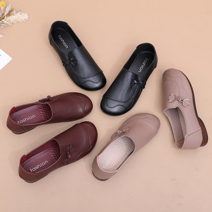 2026 Mom's Shoes: Soft Sole, Comfortable, Non-Slip, Middle-Aged Leather Shoes, Flat Shoes for Middle-Aged and Elderly Women, Spring and Autumn Style