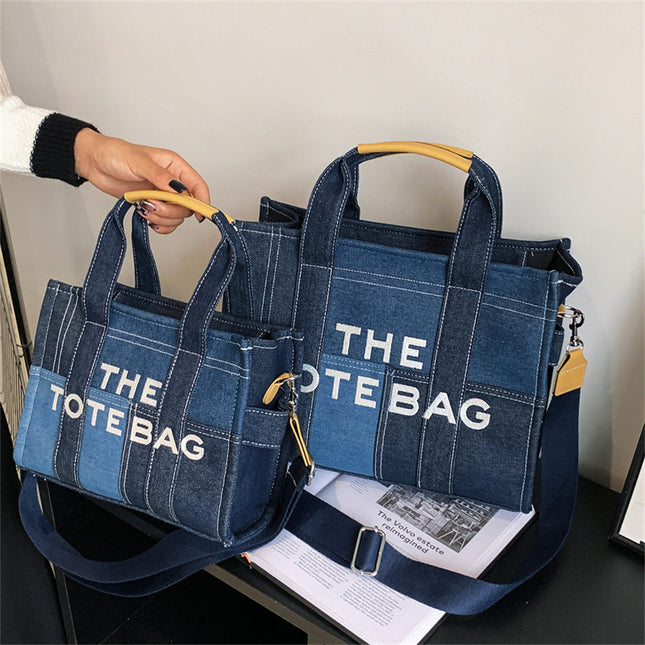 Bags for Women 2025 Cross-Border New Embroidered Letters Hand-Held Crossbody Bag Denim Blue Retro Splicing Tote Bag
