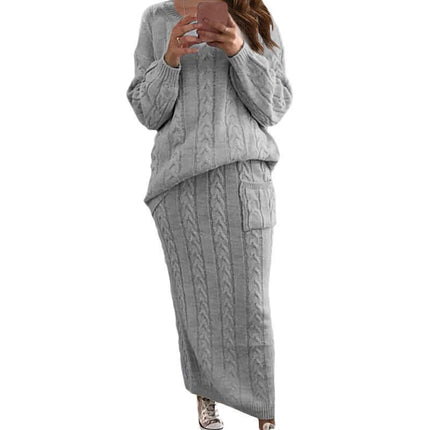 2026 Autumn/Winter New Women's Fashion Amazon European and American Style Cable Knit Sweater Women's Set Dress