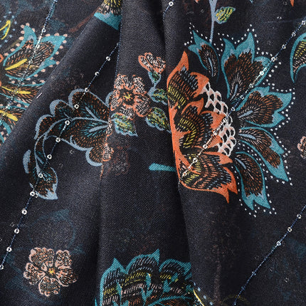 Exotic Style large flower sequin decorative scarf printed scarf cotton and linen feel scarf travel sunscreen beach towel for women
