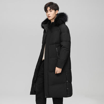 Winter Trendy Brand Thickened White Duck Down Warm Cold-proof Coat Down Jacket Men's Long Over-knee Hooded Jacket