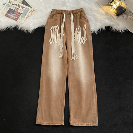Jeans Men's Four Seasons Trendy All-Match Straight Loose Casual Trousers Towel Embroidered High Street Wide-Leg Denim Pants