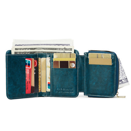 Short Women's Wallet 2024 New Multi-Functional Anti-Theft Brush Zipper Foldableing Card Holder Integrated Large Capacity Small Wallet