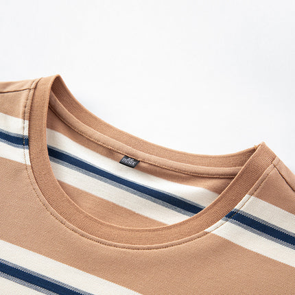 Mingdi Mouse Men's Summer New Short-sleeved Pure Cotton Crewneck T-shirt Business All-match Striped Young and Middle-aged Men's T-shirt