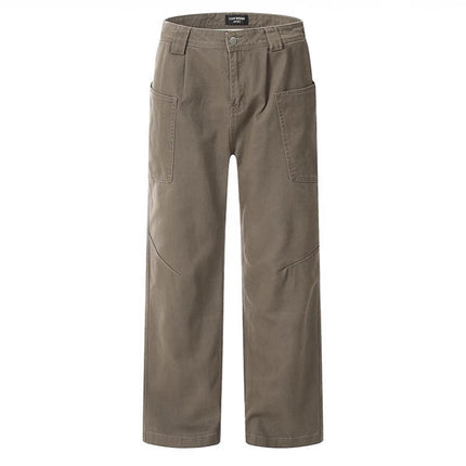 Maillard High Street Retro Coffee-Colored Large Pocket Cargo Pants for Men Versatile Loose Wasteland Style Brown Straight-Leg Trousers