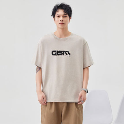 2025 Summer Heavy Letter Printed Short-Sleeved T-Shirt Men's Trendy Brand Ins Loose Casual Pure Cotton Round Neck Half-Sleeved T-Shirt