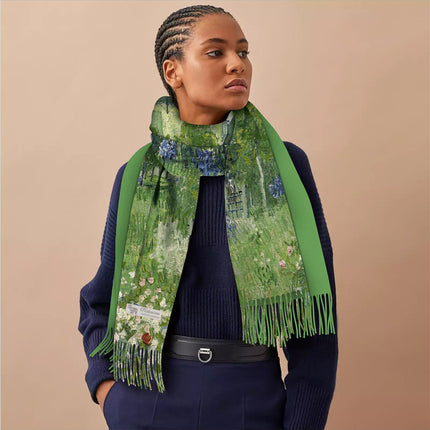 Autumn and Winter thick Van Gogh oil painting dabyis garden women's shawl warm scarf cashmere-like tassel long scarf scarf