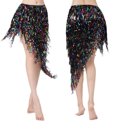 New Belly Dance Practice Dress Waist Chain Oriental Dance Hip Towel Dress Sequins Tassel Sago Heavy Industry Drummy Dress Women