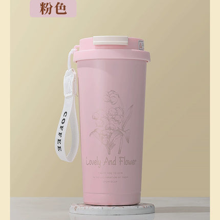 Suzuki Orchid Car Coffee Cup Double Drink Stainless Steel Thermos Cup Women's Water Cup High Color Value Accompaniment Printed Water Cup