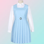 Aqua (dress) + women's white pointed collar long-sleeved shirt + belt / XS