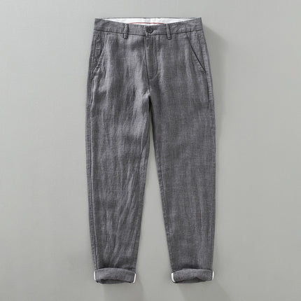 1335 Spring and Summer New Linen Casual Pants for Men, Lightweight, Breathable, Non-Stick, Yarn-Dyed Cotton and Linen Straight-Leg Loose Pants
