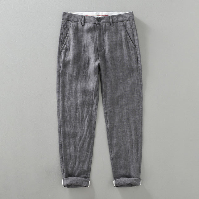 1335 Spring and Summer New Linen Casual Pants for Men, Lightweight, Breathable, Non-Stick, Yarn-Dyed Cotton and Linen Straight-Leg Loose Pants
