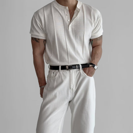 Henry Collar Slim Knitted Polo Short-Sleeved T-Shirt for Men 2025 Summer New Style Light Mature Style Business Work Clothing T-Shirt
