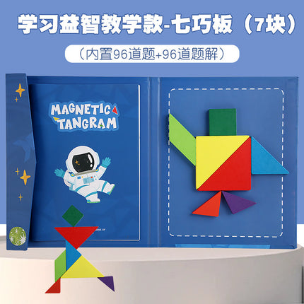 Colorful Wooden Magnetic Tangram Teaching Aids Kidsren's Educational Early Education Toys Development Puzzles Magnetic Puzzle Fun