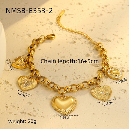 European and American Cross-Border Stainless Steel Tassel Heart Design Earrings Earrings Ins Plated 18K Gold Necklace Hand Jewelry Wholesale