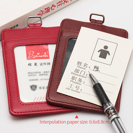 Leather Lanyard Work Id Card Holder with Multiple Card Slots, Customizable Company Logo