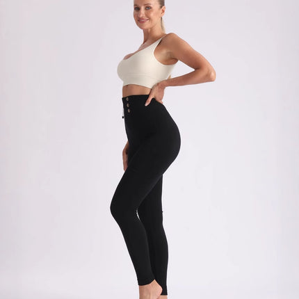 Cross-Border High-Waisted, High-Elastic, Slim-Fitting Nine-Point Black Modal Leggings for Women with Three Rows of Buttons and Labels That Can Be Worn Outside