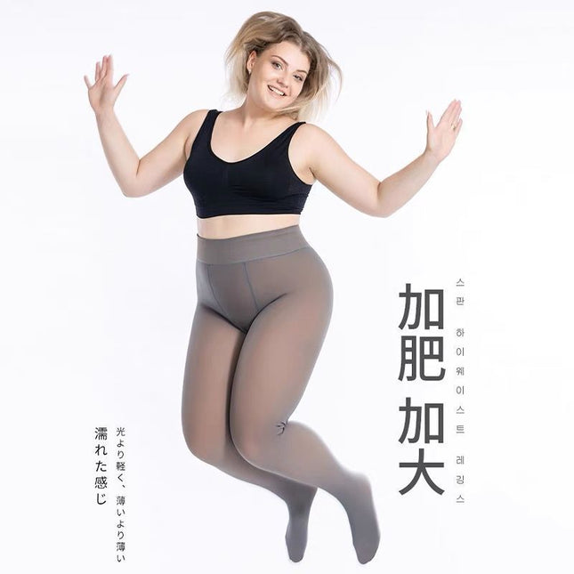 Plus-Size Exclusive Faux Sheer Skin-Tight Leggings with Fleece Lining, Thickened Women's Flight Attendant Gray Bare-Leg Pantyhose