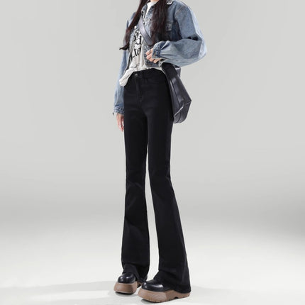 Black High-Waist Micro-Raise Jeans Women's Trendy All-Match New Slim-Fit Hip Slimming Stretch Horseshoe Pants