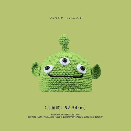 The Same Hat as Piyou, Green Shrek Cartoon, Funny and Cute Strawberry Hood, Knitted Woolen Hat for Winter