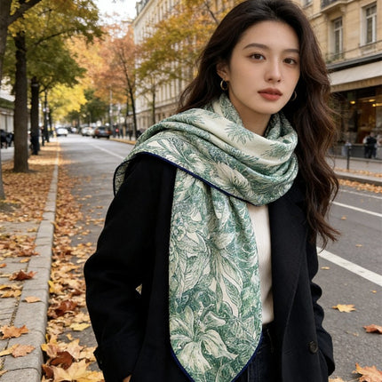 High-End Botanical Garden Double-Sided Heterochromatic Silk Wool Large Square Scarf Autumn and Winter Fashionable Warm Scarf Shawl for Women