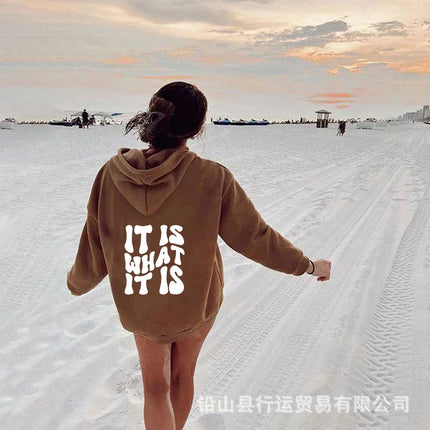 Cross-Border Export Women's Fleece Hoodie New Style Back Letter Print Hooded Sweatshirt Harajuku Hooded Top