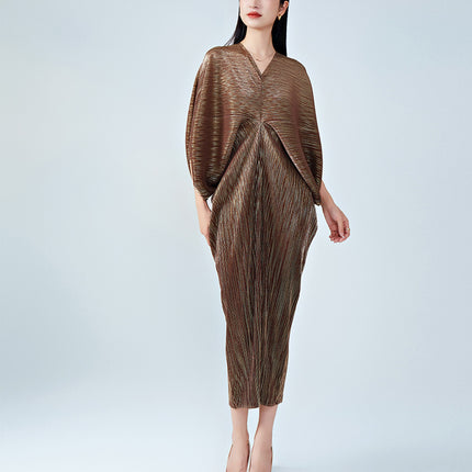 Long Skirt Summer Women's Clothing Export New Shenzhen Nanyou Classy Pleated Dress Classy Metallic Gloss