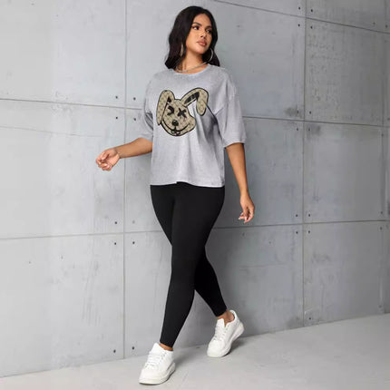 2024 new plus size summer fashion Joker suit letters lip print short sleeve pants leggings suit cross