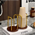[double cup gold] walnut color disposable paper cup holder