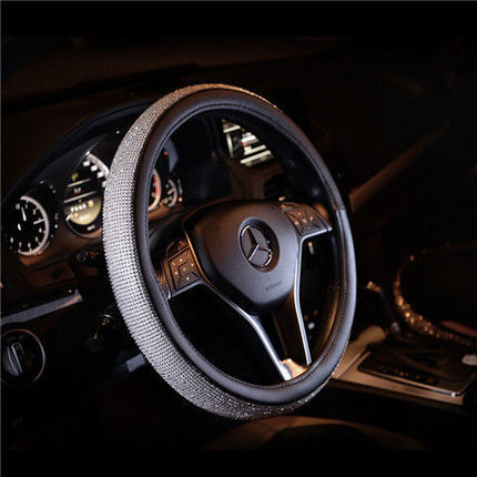Cross-border new car steering wheel cover leather fashion rhinestone gold silk plush Four Seasons universal Diamond steering wheel cover