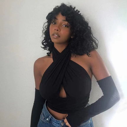2022 foreign trade cross-border explosions ebay Amazon best selling three-dimensional cross cutting plain neck sexy top