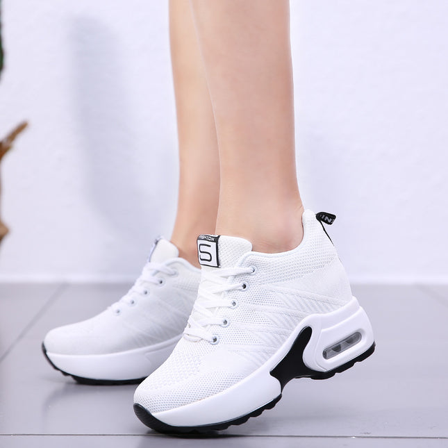 Spring and Autum Small Soft-Soled Inner Height-Increasing Women's Shoes 8cm Breathable Sports Shoes Lightweight Thick-Soled Casual Travel Shoes for Women