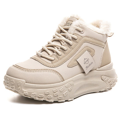 2025 New Winter Velvet Warm Cotton Shoes, Wear-Resistant and Heightening Casual Shoes, Thick-Soled Non-Slip Women's High-Top Dad Shoes