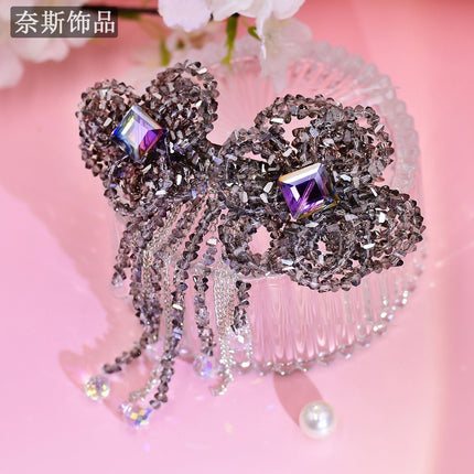 Ness NS68 Crystal Diamond Flower Tassel Hairpin Small Fashion Light Luxury Hair Accessories Gray High-end Simple Accessories