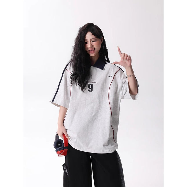 Cross-Border American Trendy Brand Contrasting Letter Polo Shirt Lapel Short-Sleeved T-Shirt Men's 2025 Loose Casual Couple Tops