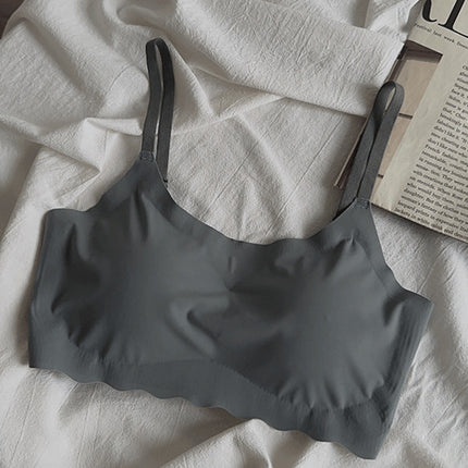 Seamless Underwear Ice Silk Thin Summer Camisole Women's Full Cup Girls Big Breasts Sleeping Bra