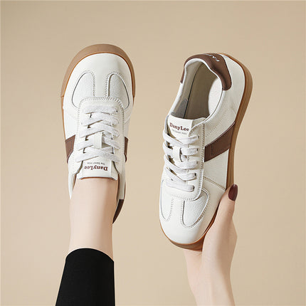 (Out-Of-Stock Items Cannot Be Replenished) Genuine Leather Retro White Sneakers for Women, Thick-Soled Sports Casual German Training Shoes, Soft-Soled Sneakers That Are Comfortable and Won'T Tire Your Feet