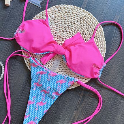 Sexy Mesh Flamingo Print Swimsuit Women Bikini