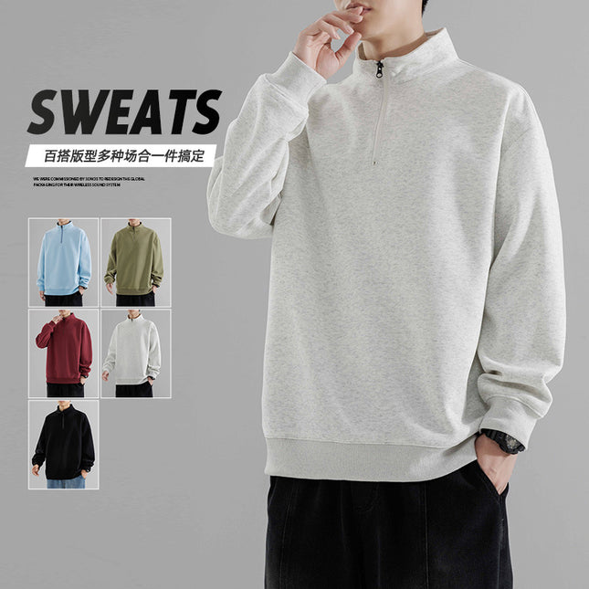 Half Zipper Trendy Brand Sweat Men's Neck New Spring and Autumn American Printed Color-matching Sports Casual Loose Top for Women