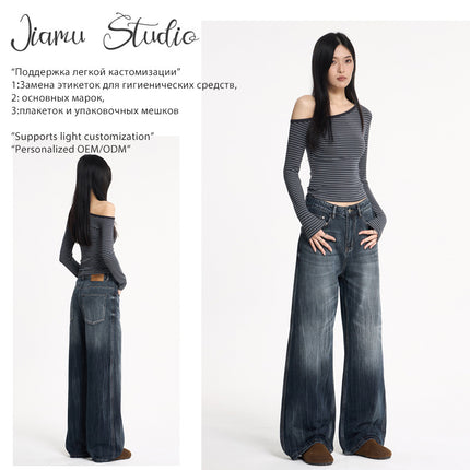 Jiamu Flame Pattern American High Street Baggy Jeans Wide-Leg Jeans for Men and Women with Slight Straight Legs, Neutral and Slimming Look