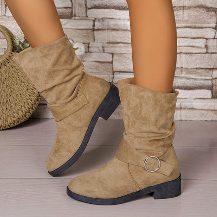 2025 Export Large Size Pleated Pile Boots for Women Autumn and Winter New Suede Western Cowboy Boots Thick Heel Short Boots in Stock