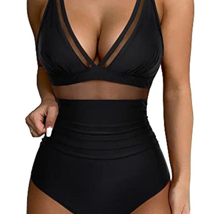 European and American Cross-border Explosions Women's Sexy Hollow Mesh Deep V Gather Perspective Bikini Bikini