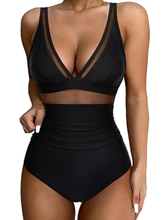 European and American Cross-border Explosions Women's Sexy Hollow Mesh Deep V Gather Perspective Bikini Bikini