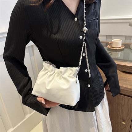 High-End Cross-Body Pleated Niche Mobile Phone Bag Mini Small Bag for Women 2025 New Soft Leather White Bucket Bag