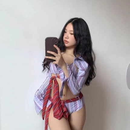 [Foul] Summer Spice Girls Retro Stripes Pure Desire Atmosphere Bikini Vacation Split Swimsuit College Style Women