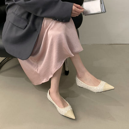 French Lady Style Evening Shoes with Skirts 2025 Spring and Summer New Style Small Fragrant Style Single Shoes Leather Splicing Women's Shoes
