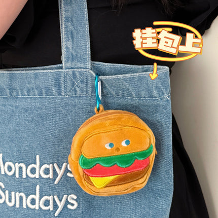 Cute food food hamburger fries headset bag keychain wallet creative data line coin purse pendant wholesale