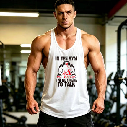 Summer Men's Vest Thin Strap Sports European and American Bodybuilding Fitness T-shirt Printed logo Waistle I-Shoulder Loose Men