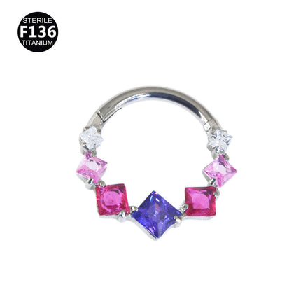 1.2mm thick 8~10mm inner diameter titanium alloy square color stitching zircon nose ring nasal septum puncture jewelry